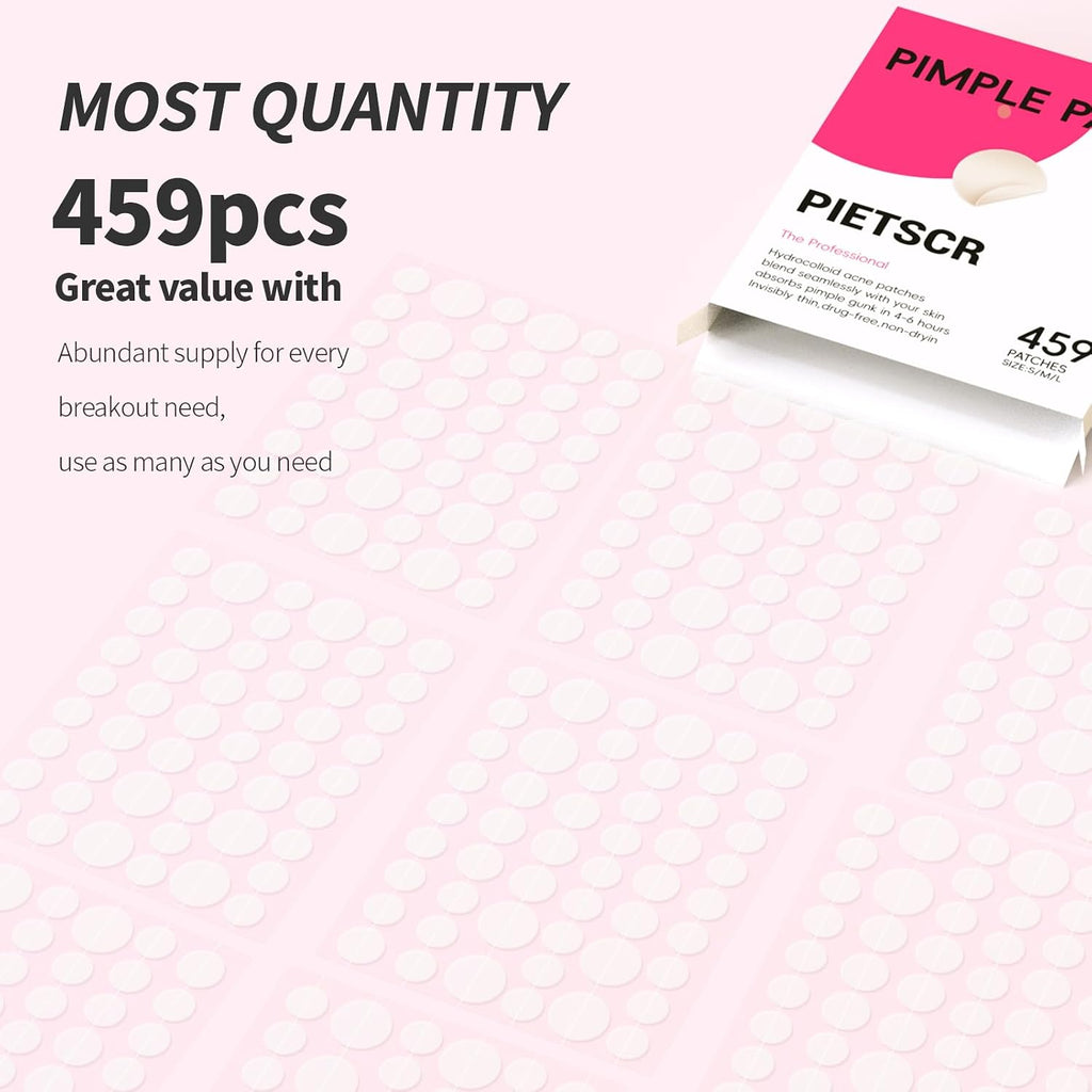 Pimple Patches for Face. 459 Counts Clear Acne Patches. Zit Patches with Tea Tree Oil. Salicylic Acid & Hydrocolloid for Skin Care. Hydrocolloid Patch for face | 3 Sizes : Beauty & Personal Care