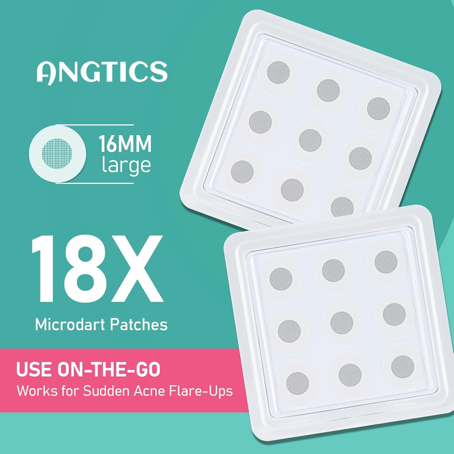 ANGTICS Pimple Patches Microdart. Acne Patches with Microdart Technology. Salicylic Acid. Sodium Hyaluronate & Centella Extract. Zit Patches for Pimples. Blemishes