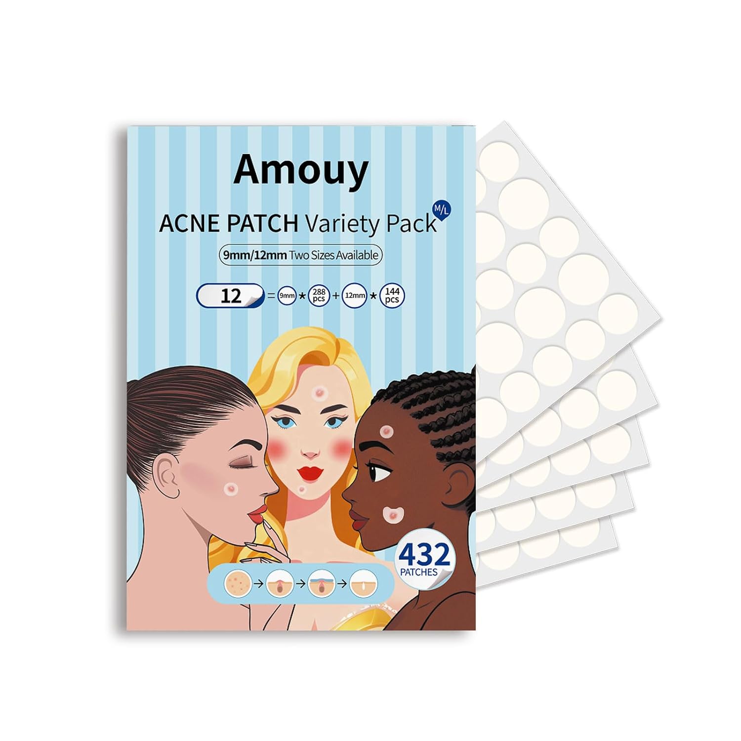 Amouy Acne Pimple Patch- 2 Sizes 612 Dots Thin & Thick Hydrocolloid Patches for Face with Witch Hazel. Tea Tree & Calendula Oil. Extra Adhesion Pimple Patches for Face Zit Patch Acne Dots : Beauty & Personal Care