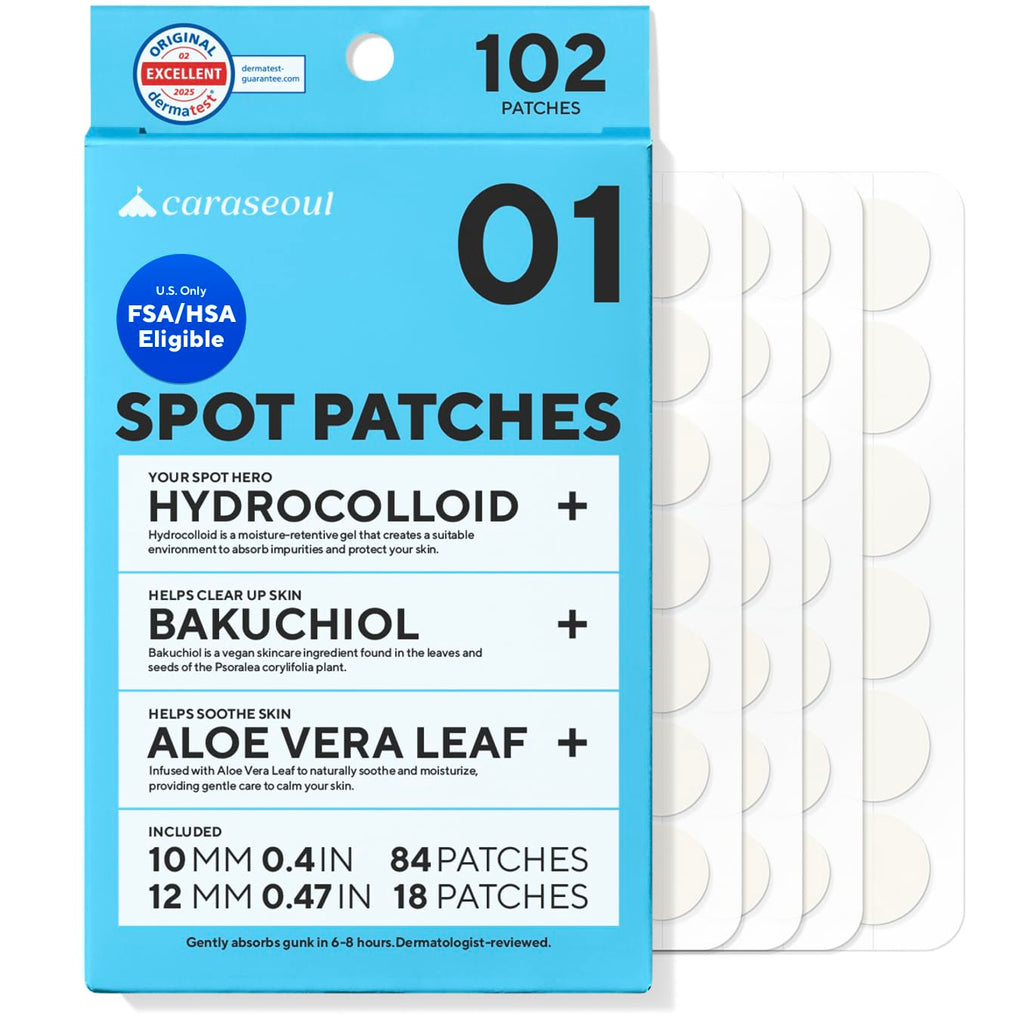 caraseoul Pimple Patches. 2 Size Hydrocolloid Acne Patch for Zits and Blemishes. Bakuchiol & Aloe Vera. Korean Skin Care. Easy to Use – Dermatology Tested