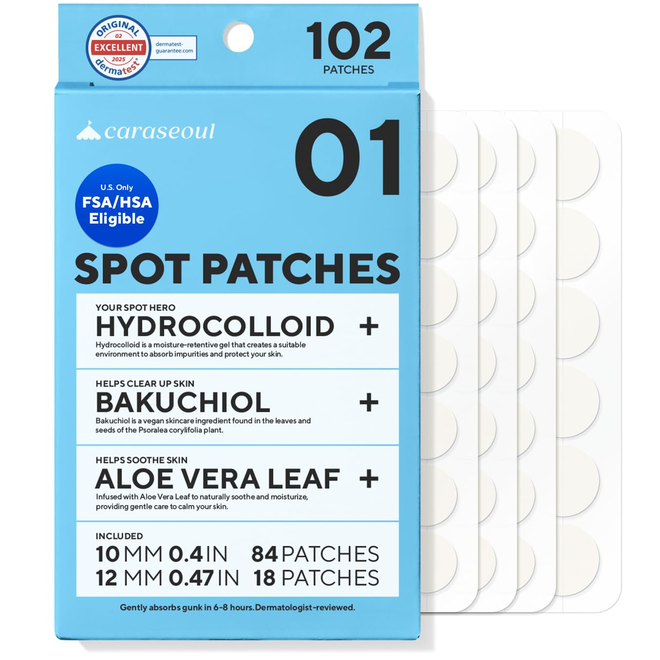 caraseoul Pimple Patches. 2 Size Hydrocolloid Acne Patch for Zits and Blemishes. Bakuchiol & Aloe Vera. Korean Skin Care. Easy to Use – Dermatology Tested