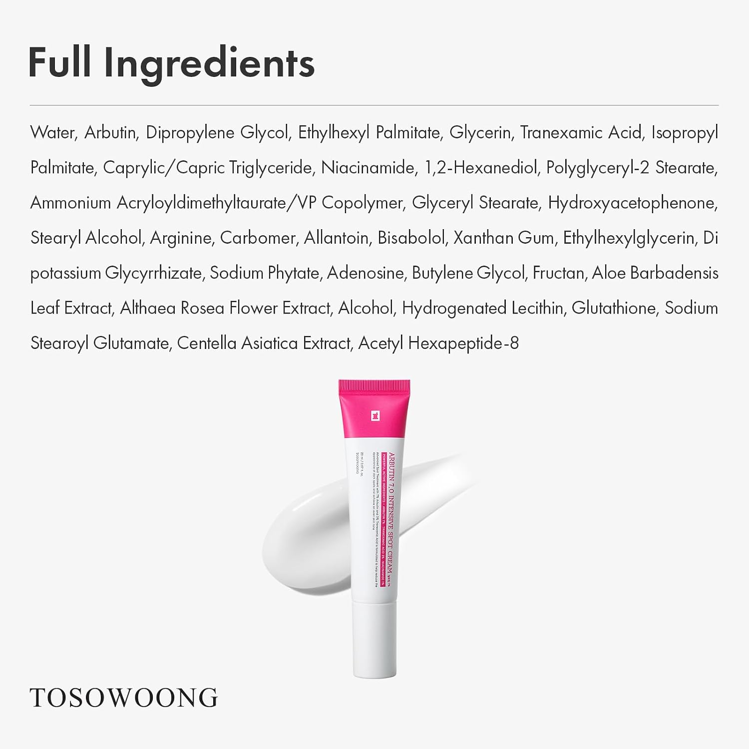 Arbutin 7% Intensive Spot Cream with 70.000ppm Arbutin. 3% Tranexamic Acid. 1% Niacinamide. Glutathione. Dark Spots. freckle. Blemishes. Anti-pigmentation. Korean Skin Care. 20ml. 0.67 fl.oz : Beauty & Personal Care