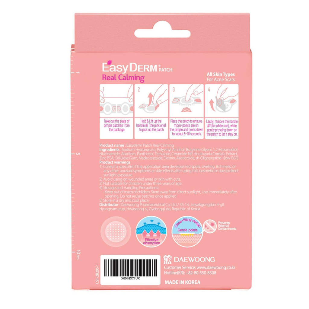 DWEasyDerm EasyDerm Real Calming Pimple Patches. Clear | Niacinamide. Hyaluronic Acid. EGF Acne Dark Spot Care. K-beauty | 6 counts. Micro Point length : 285μm. Summer & Travel Essentials