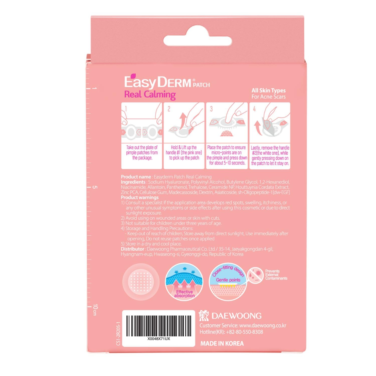 DWEasyDerm EasyDerm Real Calming Pimple Patches. Clear | Niacinamide. Hyaluronic Acid. EGF Acne Dark Spot Care. K-beauty | 6 counts. Micro Point length : 285μm. Summer & Travel Essentials