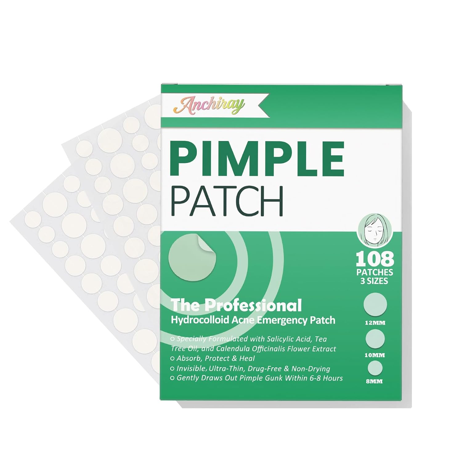 Anchiray Pimple Patches. Acne Patches. Invisible Pimple and Acne Treatment for Face with Hydrocolloid. Tea Tree Oil. Salicylic Acid & Calendula Extract.Fast-Acting.All Skin Types.3 Sizes