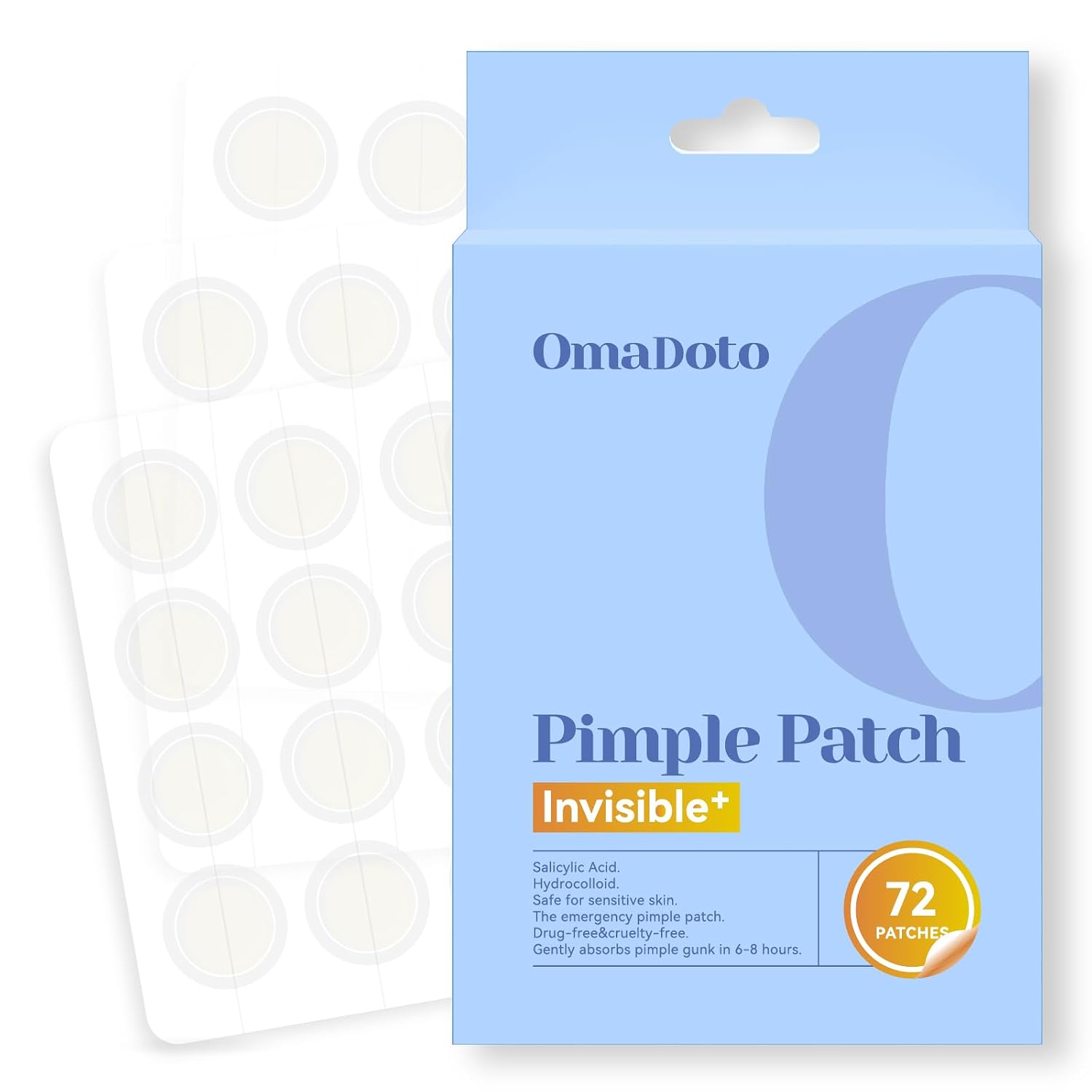 OmaDoto Salicylic Acid Acne Patches - Overnight Spot Treatment with BHA. Absorbs & Helps Unclog. 2 Sizes (10mm & 12mm). 72 Count. Easy-Peel Sheets