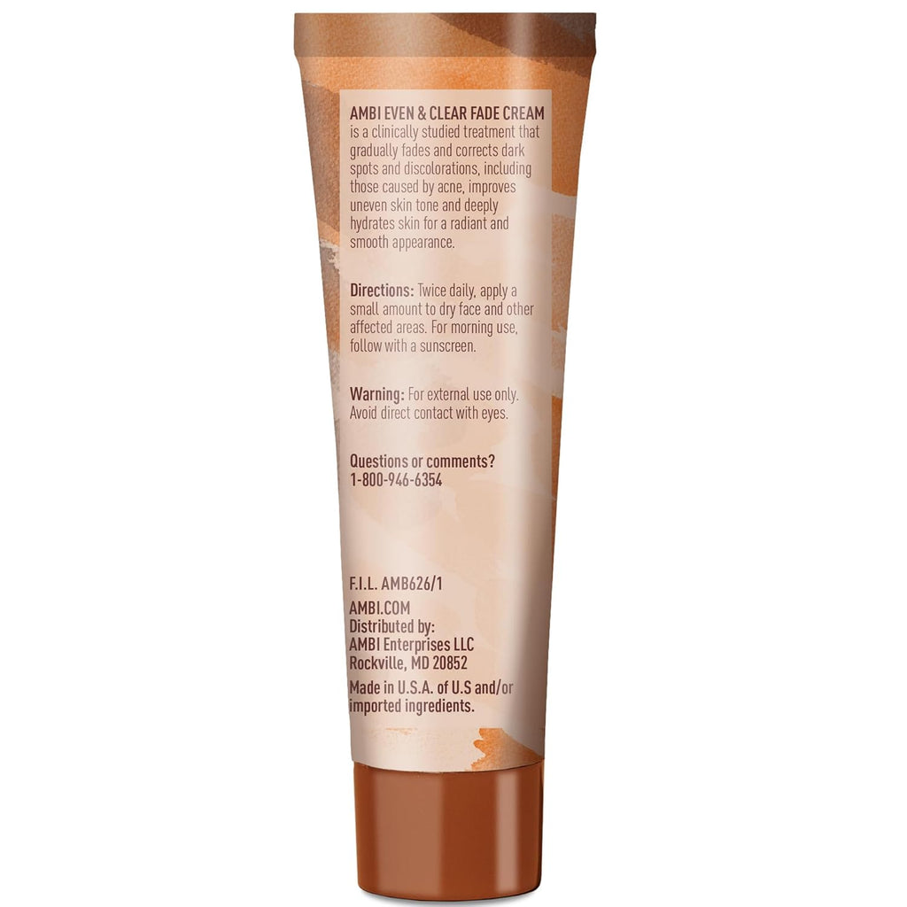 Ambi Even & Clear Fade Cream. Hydroquinone-free. Hyperpigmentation Treatment. Dark Spot Corrector. Results In As Little As 4 Weeks. Niacinamide. Aloe Vera. Vitamin C. 1 Fl Oz : Beauty & Personal Care