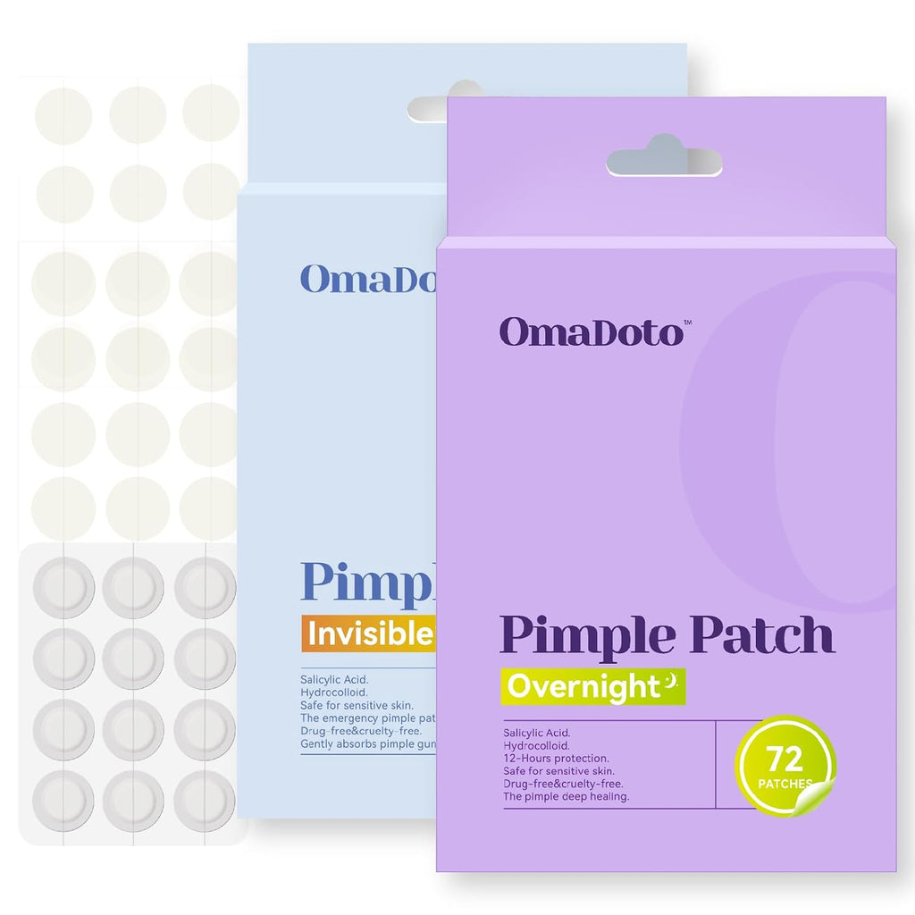 OmaDoto Salicylic Acid Acne Patches - Overnight Spot Treatment with BHA. Absorbs & Helps Unclog. 2 Sizes (10mm & 12mm). 72 Count. Easy-Peel Sheets