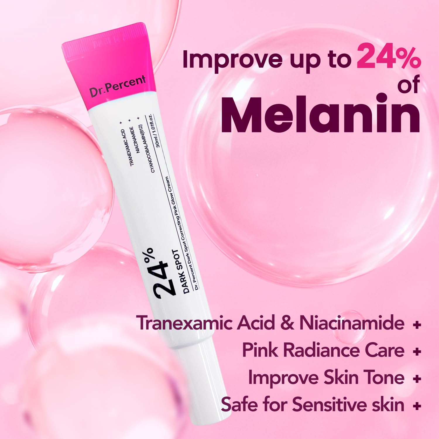Dark Spot 24% Correcting Pink Glow Cream | Tranexamic Acid 6%. Niacinamide 5%. Dark Spots. Freckle. Blemishes. Pigmentation. Non-Irritating. Korean Skincare. 30ml. 1.01 fl.oz. : Beauty & Personal Care