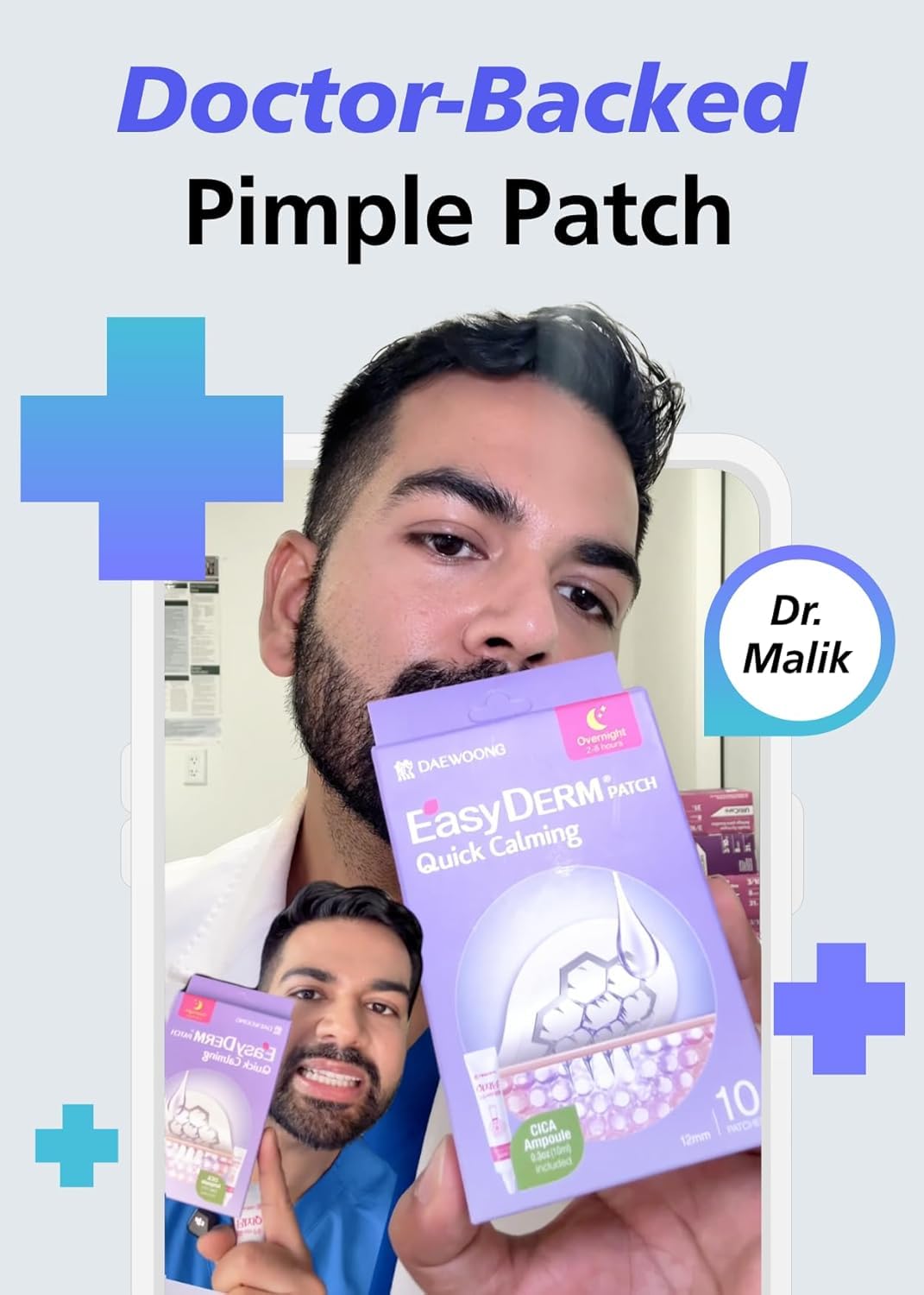 Quick Calming Magnesium Pimple Patches – Acne Spot Treatment with Tweezers & Ampoule. 10 Patches. Zit Sticker. Daewoong Pharmaceutical. Summer Season Travel Essentials
