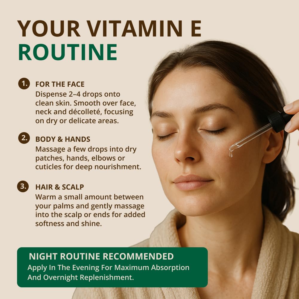 Vitamin E Oil - 100% Pure & Natural. 42.900 IU. Repair Dry. Damaged Skin from Surgery & Acne. Age Spots & Wrinkles. Boost Collagen for Moisturized. Youthful-looking Skin. d-alpha tocopherol