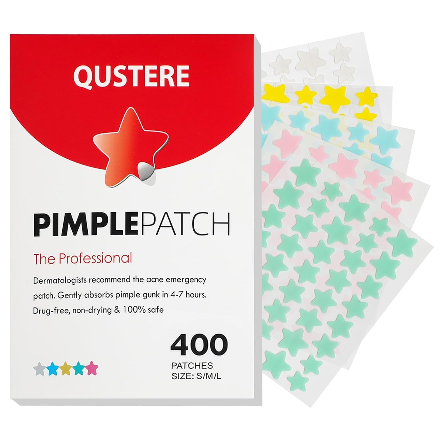 QUSTERE Pimple Patches for Face. Hydrocolloid Acne Patches. Cute Star Zit Covers. Colorful Spot Stickers with Tea Tree. Salicylic Acid & Cica Oil| 3 Sizes (10mm. 12mm & 14mm)