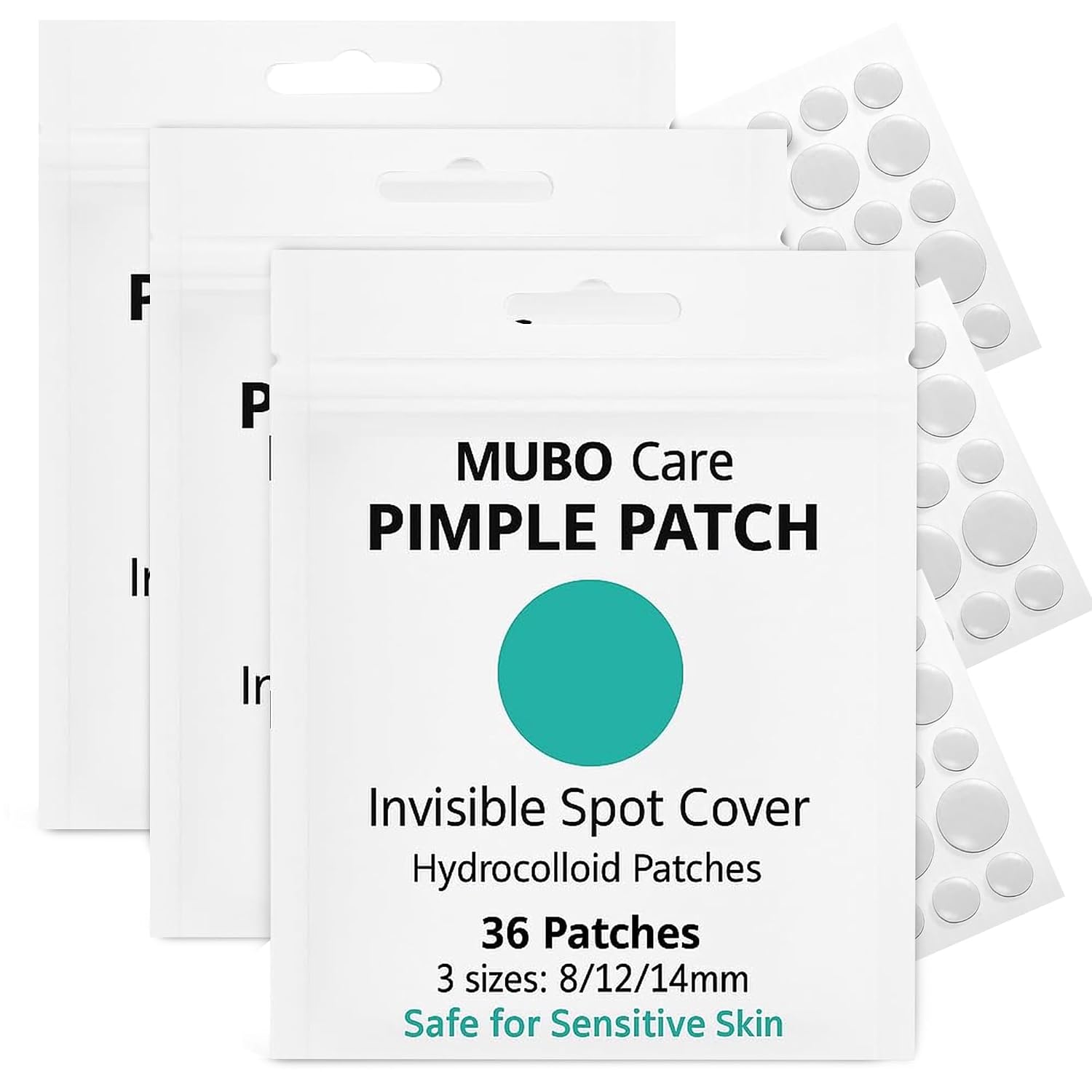 Mubo Care Pimple Patch – Hydrocolloid Acne Dots for Face. Invisible and Waterproof Blemish Spot Treatment – Fast Healing Pimple Stickers for All Skin Types