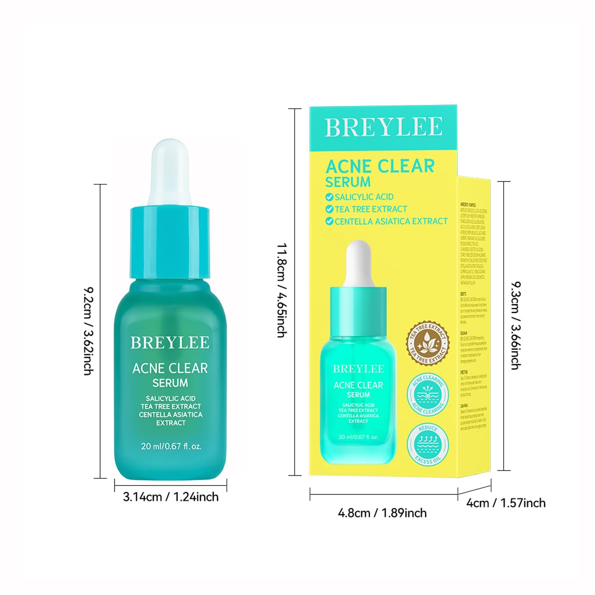Tea Tree Acne Treatment Serum. Salicylic Acid & Centella Asiatica Serum for Severe Acne. Breakouts. Pimple Remover.Skin Repair (20ml.0.67oz)