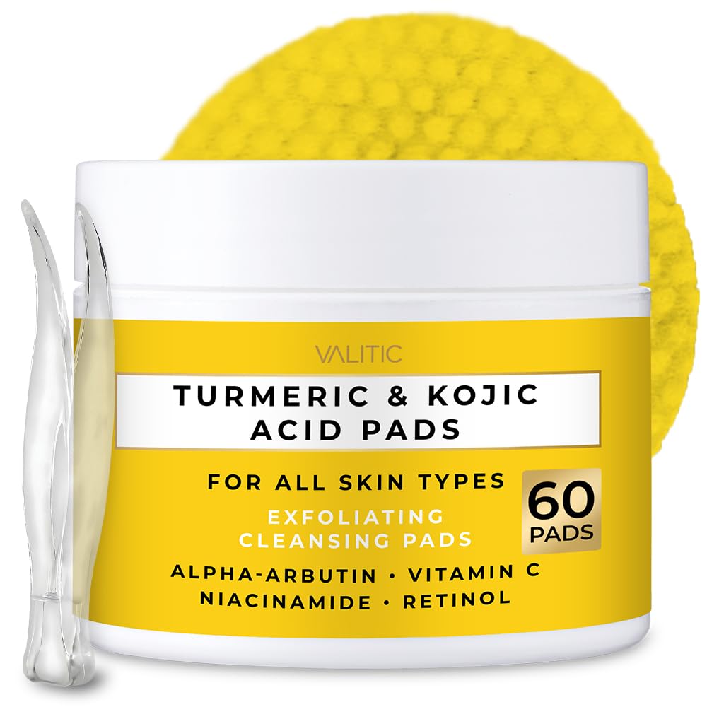 Turmeric Kojic Acid Cleansing Pads - Exfoliating Dark Spot Remover for Face with Vitamin C. Alpha Arbutin. Niacinamide and Retinol - Kojic Acid And Turmeric Cleansing Pads - 60 Units : Beauty & Personal Care