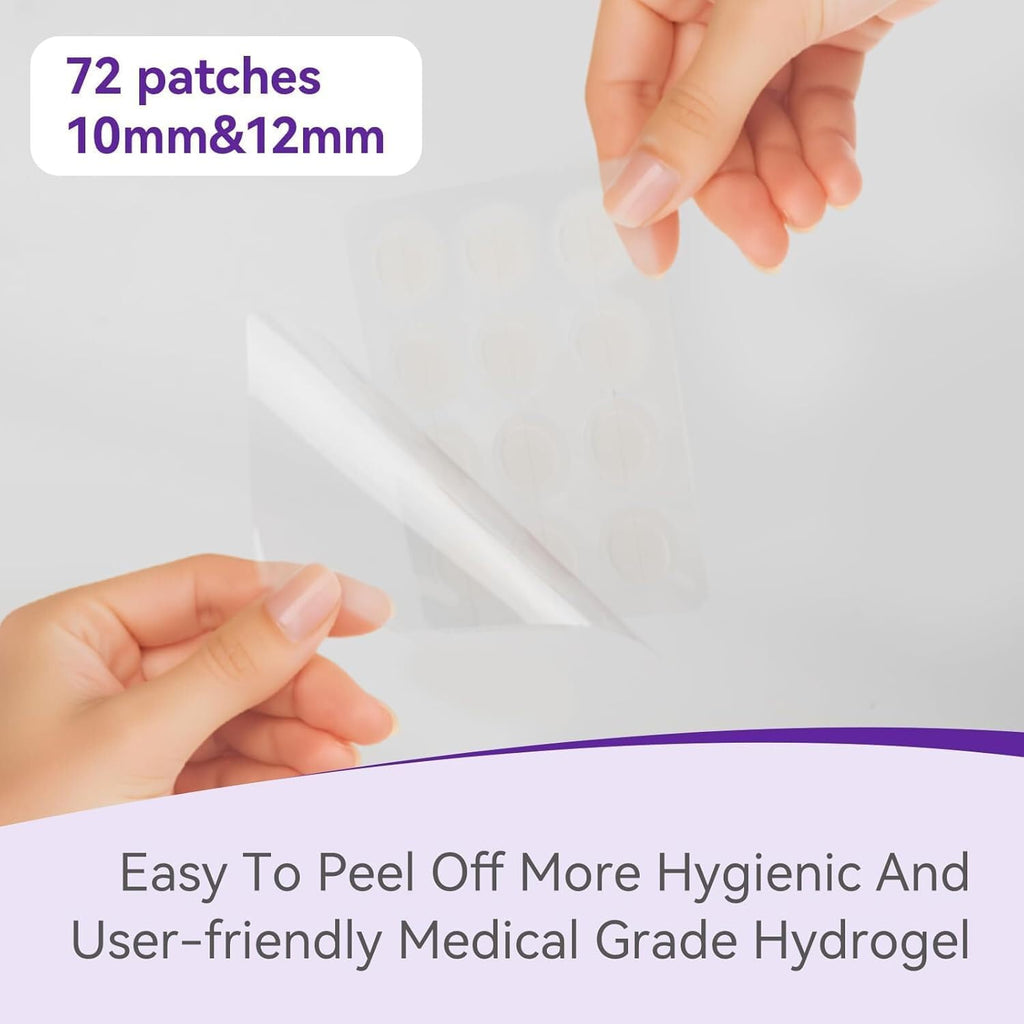 Salicylic Acid Acne Patches - Overnight Spot Treatment with BHA. Absorbs & Helps Unclog. 2 Sizes (10mm & 12mm). 72 Count. Easy-Peel Sheets