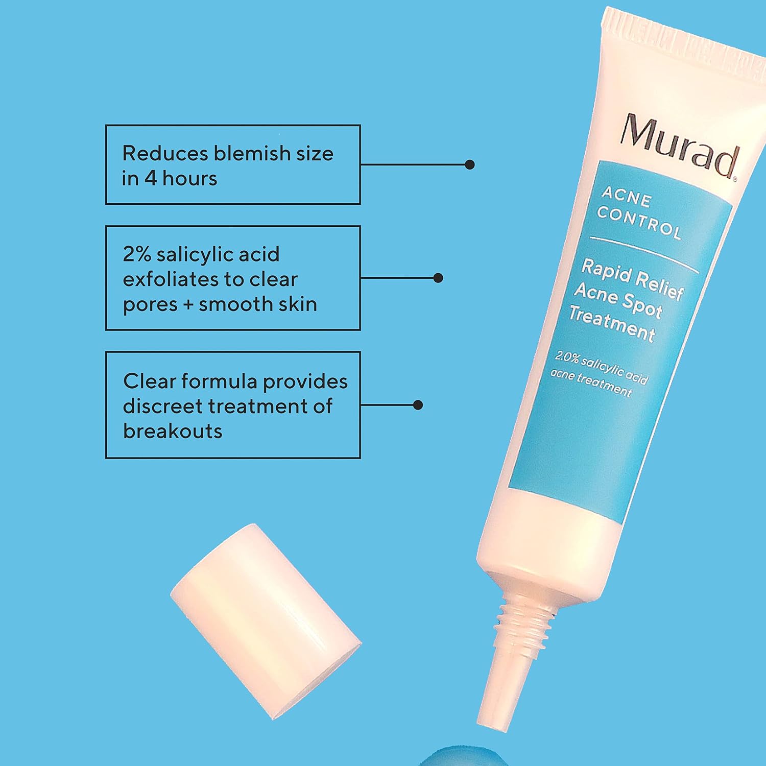 Murad Rapid Relief Acne Spot Treatment – Acne Control Max Strength 2% Salicylic Acid Invisible Gel Spot Solution for Fast Acne Relief - Reduces Blemish Size and Redness Within 4 Hours. 0.5 Oz