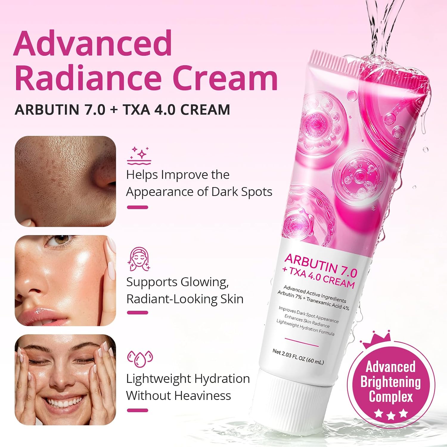 Arbutin Cream. Advanced Active Ingredients. Dark Spots. Blemishes. Pigmentation. Dullness. Improves Dark Spot Appearance. Enhances Skin Radiance. Lightweight Hydration Formula - 2.03 fl oz (60 mL) : Beauty & Personal Care