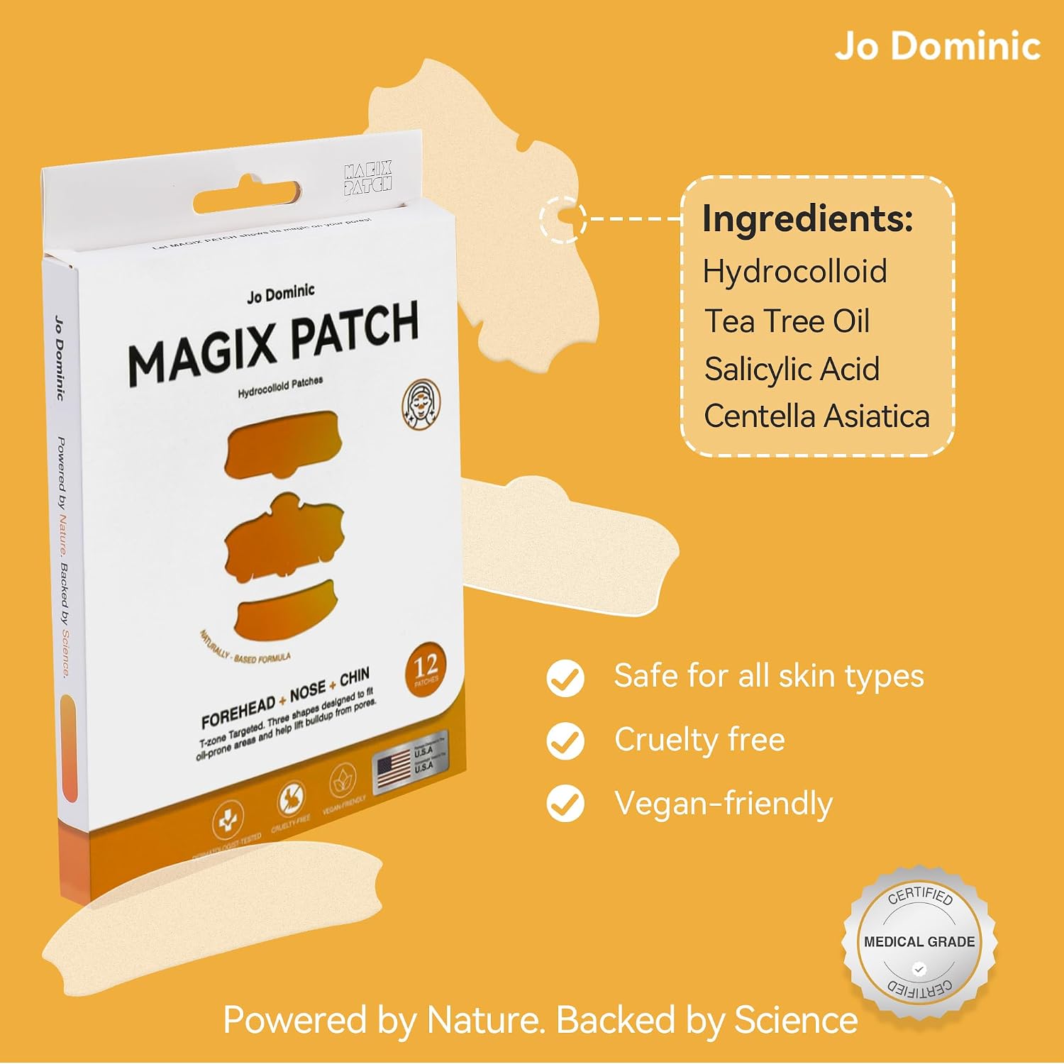 Jo Dominic MAGIX PATCH T-Zone Acne Patches Large Hydrocolloid Pimple Patches for Forehead. Nose & Chin – Absorbs Oil & Blemishes Fast – Vegan & Cruelty-Free (12 Count) : Beauty & Personal Care