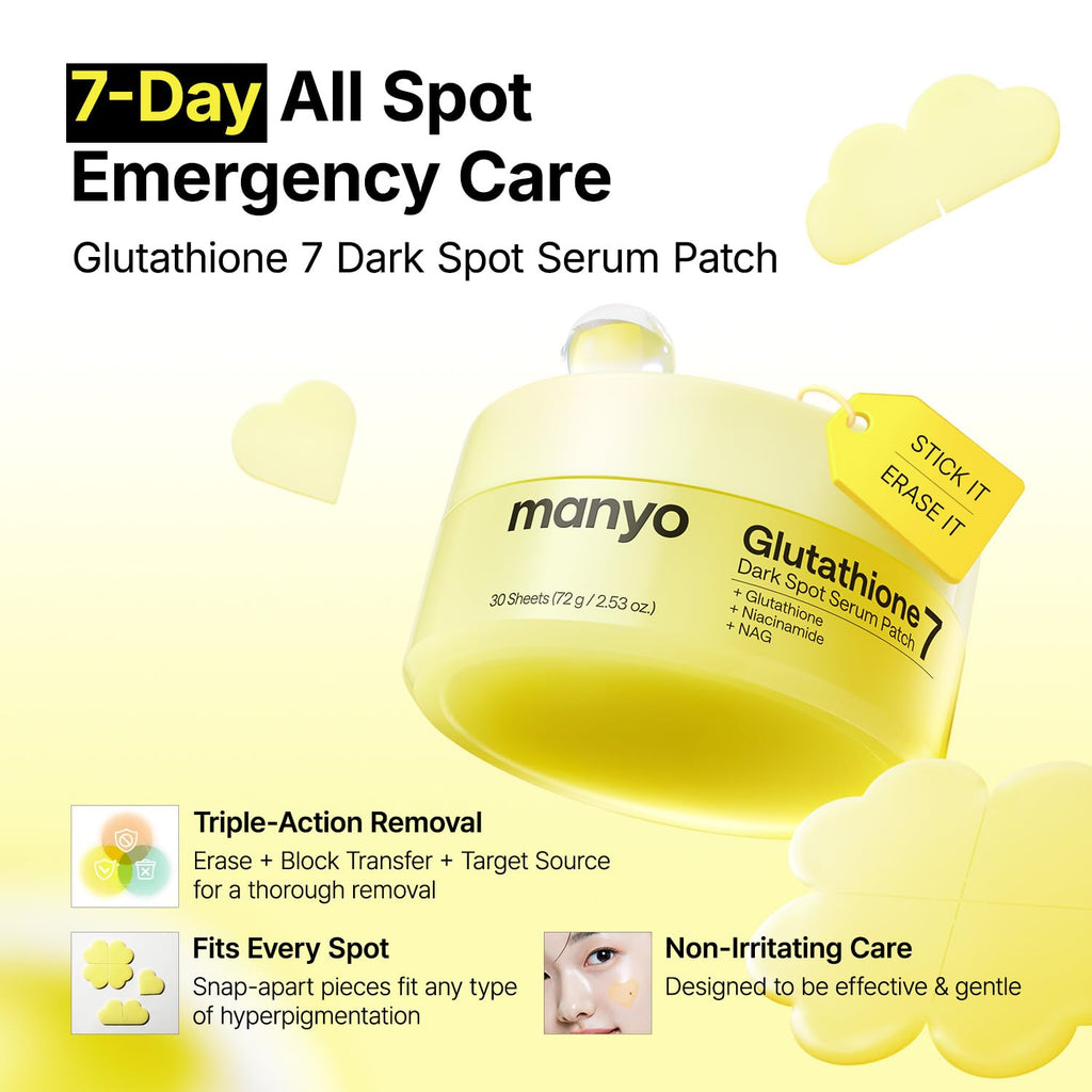 MANYO Glutathione 7 Dark Spot Serum Patch. Gel Dark Spot Patches for Face. Uneven Skin Tone & Radiance Booster. Korean Skincare. 30 Count