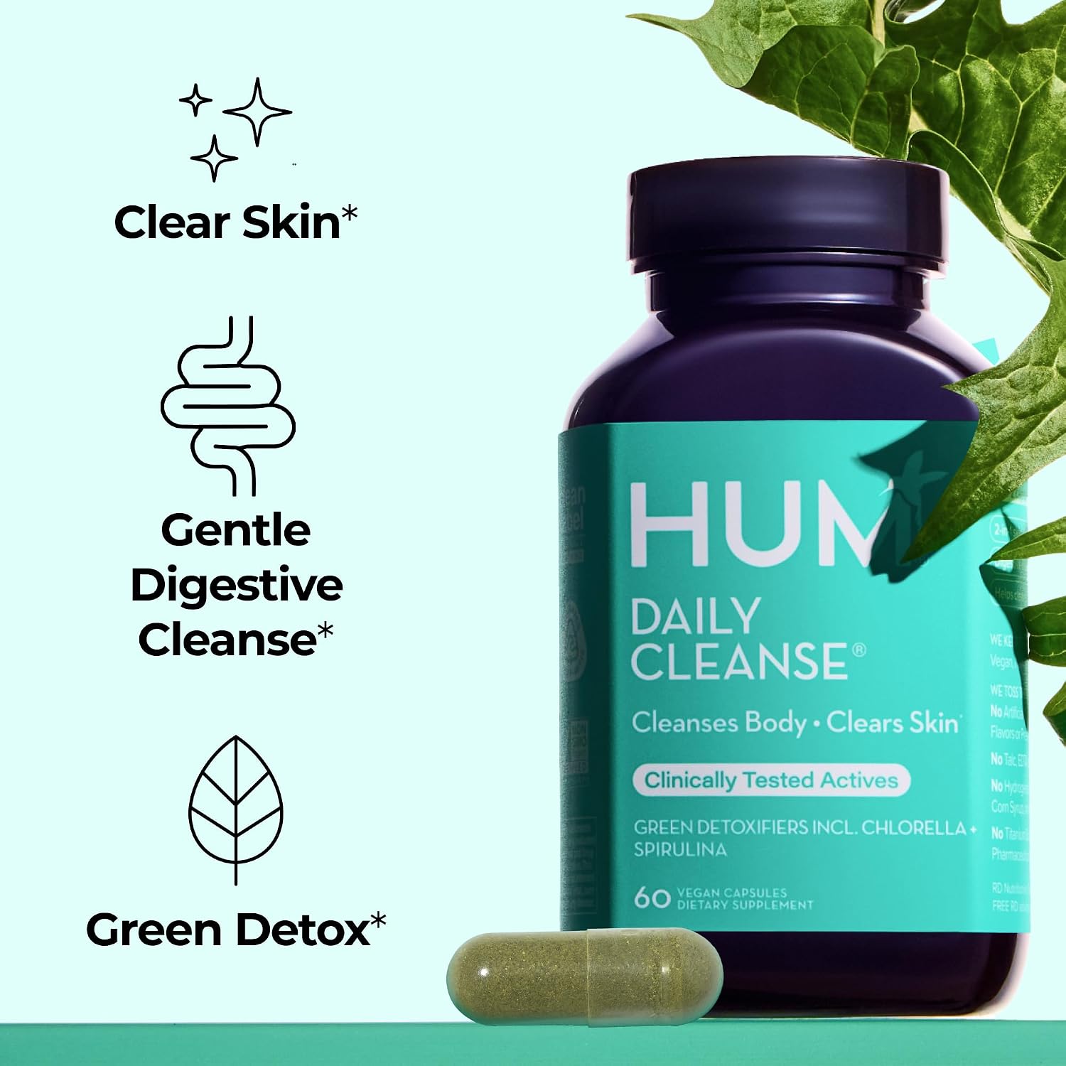 Daily Cleanse Acne Supplements for Women & Men. Gentle Digestive Cleanse for Clear Skin Support. Zinc. Spirulina. Chlorella. Detoxifying Herbs. Organic Algae. Skin Vitamins Supplement. 60 Capsules