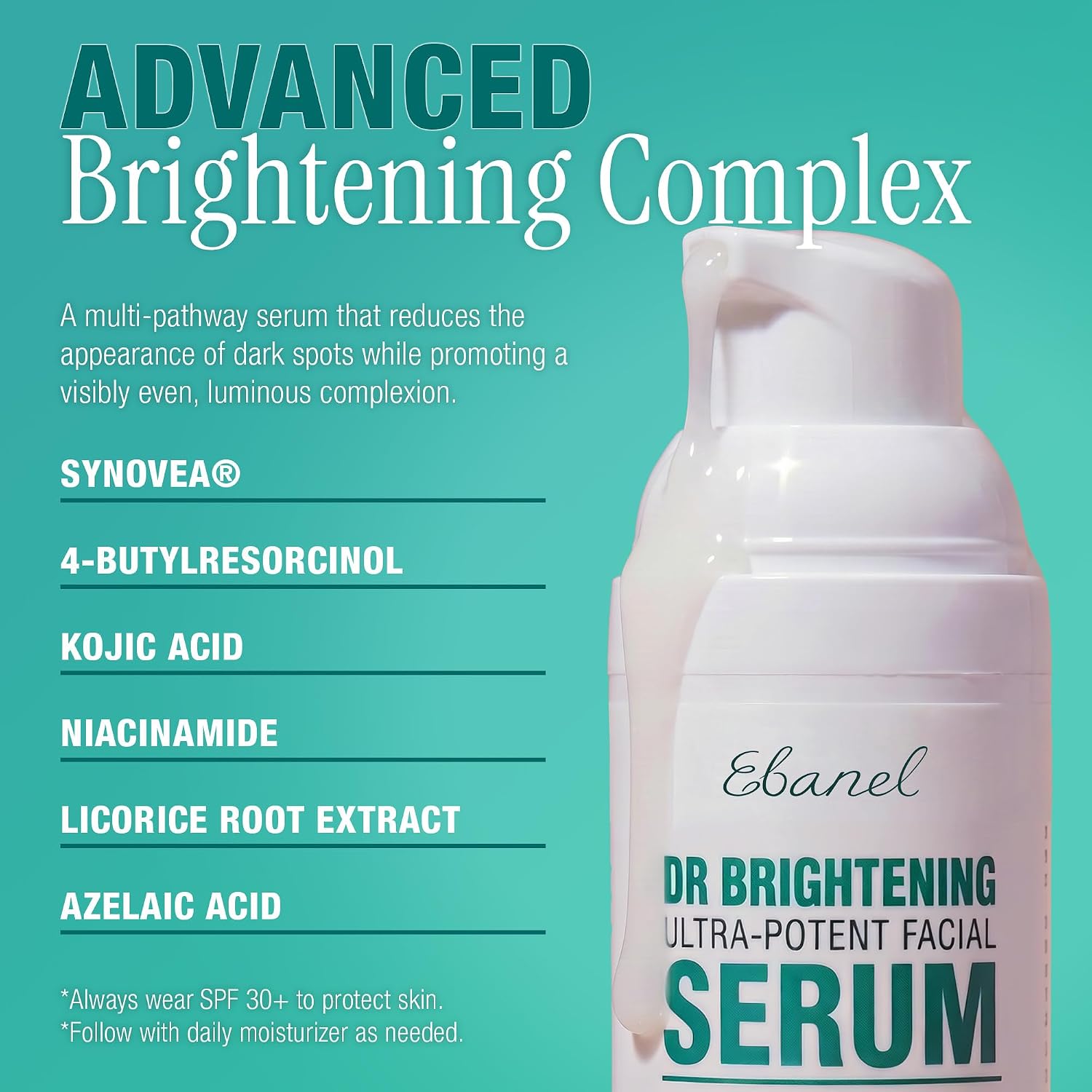 Ebanel Dark Spot Remover for Face & Body. Brightening Serum with Synovea HR. Alpha Arbutin. Niacinamide. Kojic Acid. Dark Spot Corrector for Hyperpigmentation. Discoloration. Melasma and Age Spots
