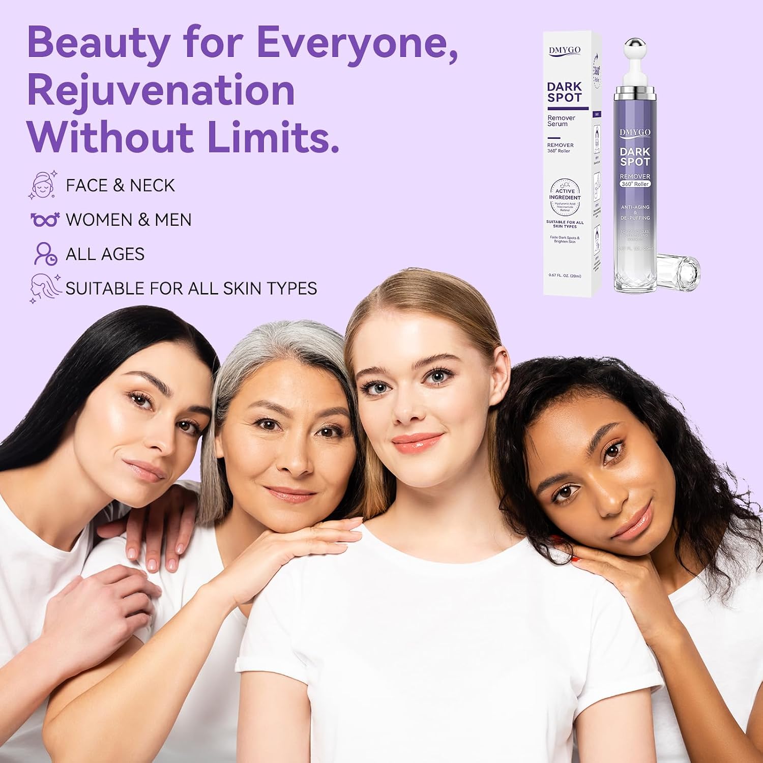 Dark Spot Remover for Face Body and Hands. Dark Spot Corrector for Melasma Age Spot Sun Spot. Brown Spot Remover for Women and Men with 360° Roller