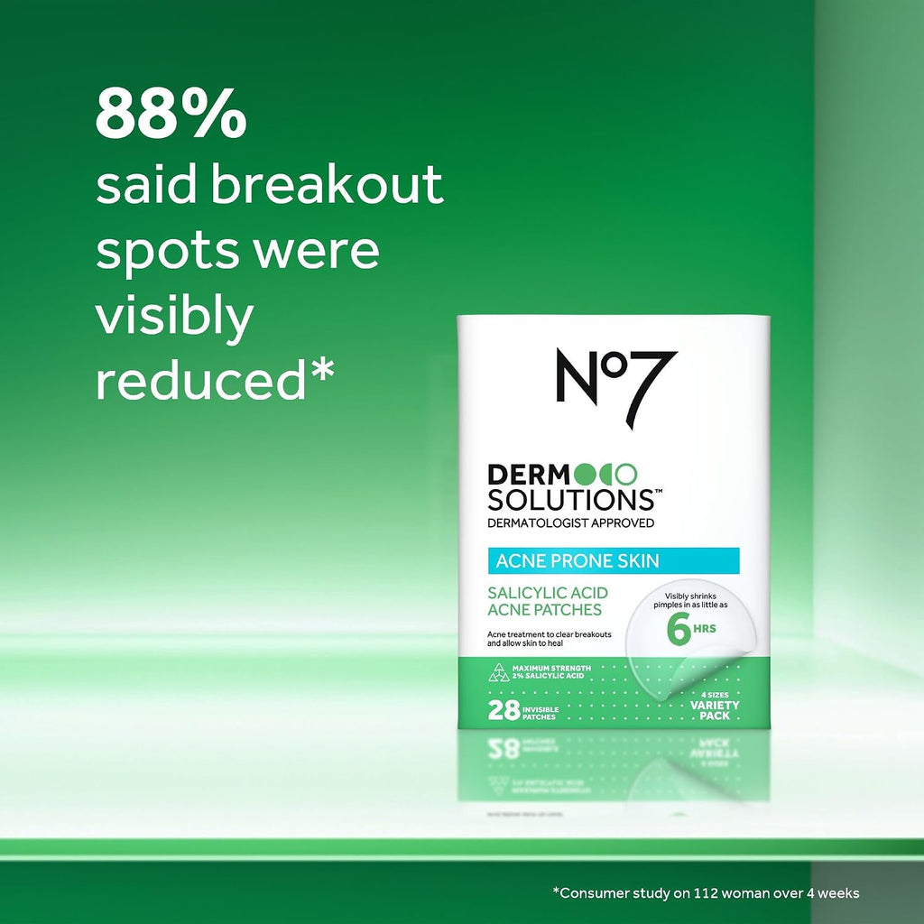 No7 Derm Solutions 2% Salicylic Acid Pimple Patches for Face - Invisible Spot Treatment for Blemish Prone Skin - Acne Patches in Four Sizes - Fragrance Free Facial Skin Care Products (28 ct) : Beauty & Personal Care
