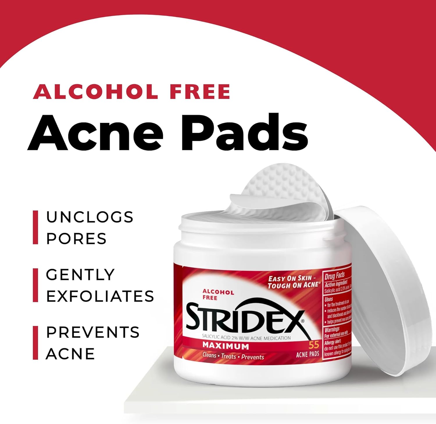Stridex Medicated Acne Pads. Maximum. 55 Count – Facial Cleansing Wipes. Alcohol Free. Acne Treatment for Face. For Moderate Acne. Smooth Application : Beauty & Personal Care