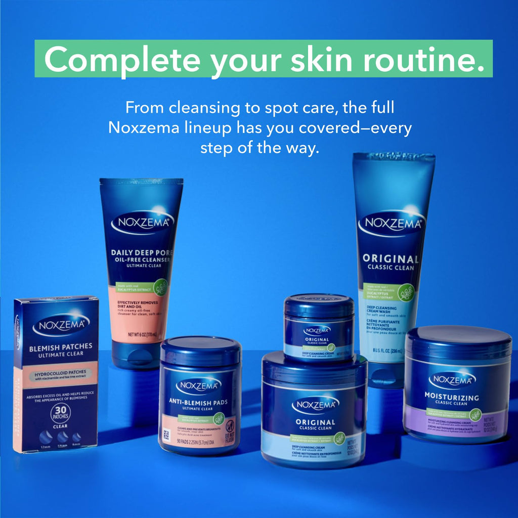 Noxzema Acne Skin Care Bundle – Ultimate Clear Blemish Patches with Niacinamide and Tea Tree + Original Deep Cleansing Cream. Facial Cleanser