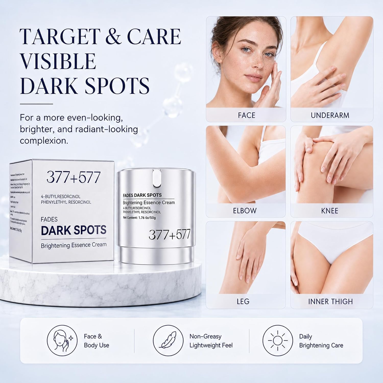 Dark Spot Remover for Face and Body. 1.76 Fl Oz. Dark Spot Corrector Cream with 377 577 Brightening Formula. for Uneven Skin Tone. Sun Spots. Age Spots and Discoloration. Skincare Gift for Women : Beauty & Personal Care