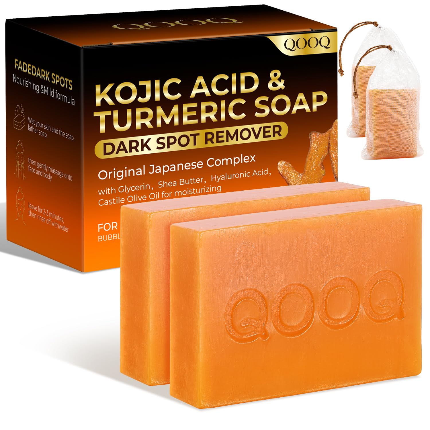 Kojic Acid Soap for Dark Spots Remover – Facial Cleansing Bar with Vitamin C. Retinol. Collagen. Vitamin E. Glycerin. Shea Butter & Castile Olive Oil – Soap for Women & Men (120g x 2)