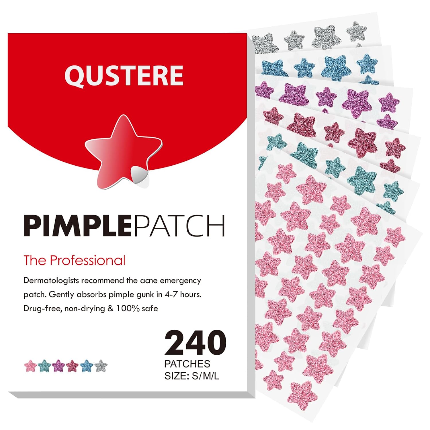 QUSTERE Pimple Patches for Face. Hydrocolloid Acne Patches. Cute Star Zit Covers. Colorful Spot Stickers with Tea Tree. Salicylic Acid & Cica Oil| 3 Sizes (10mm. 12mm & 14mm)
