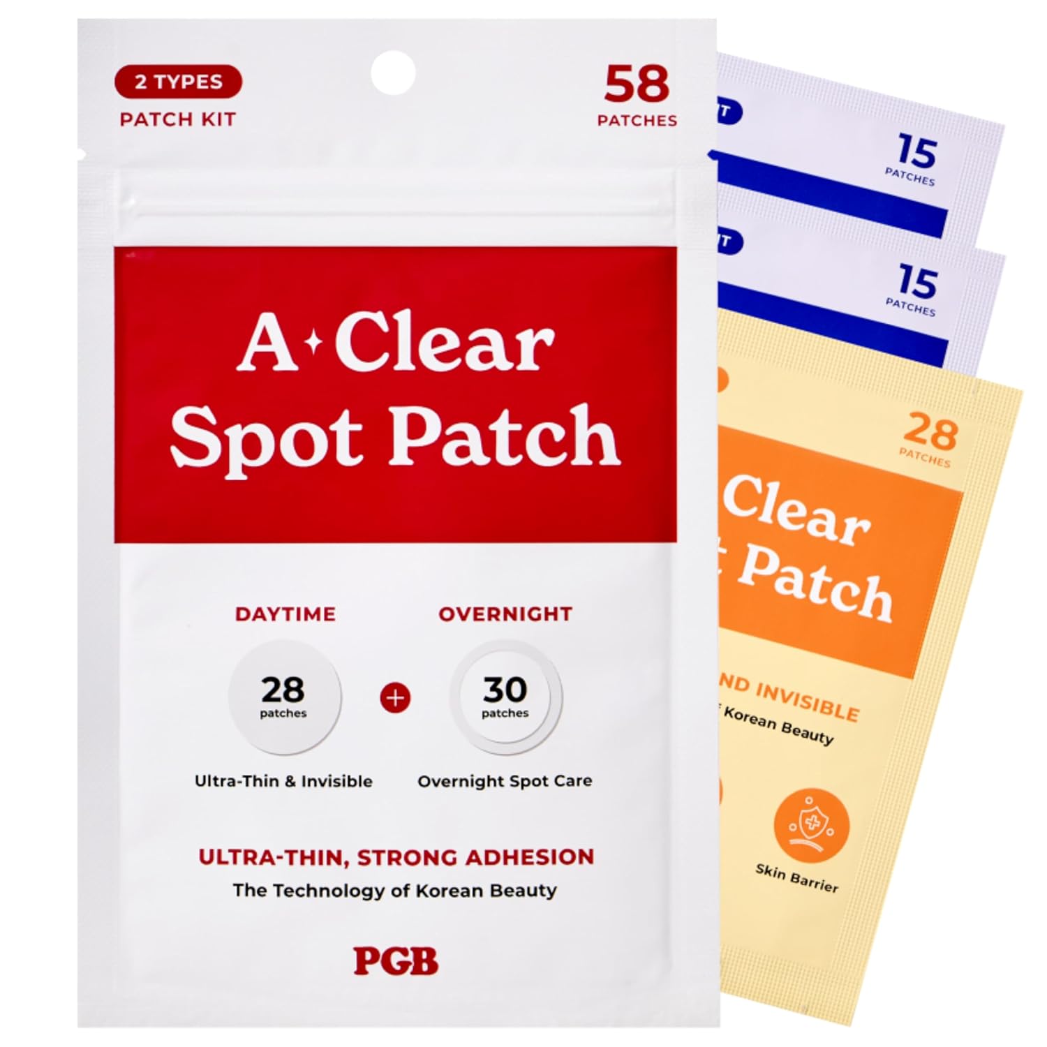 PGB A-CLEAR SPOT Pimple Patches. 3 Sizes – Day & Night Hydrocolloid Acne Patches – Invisible. Absorbs Zits & Blemishes. Korean Skin Care
