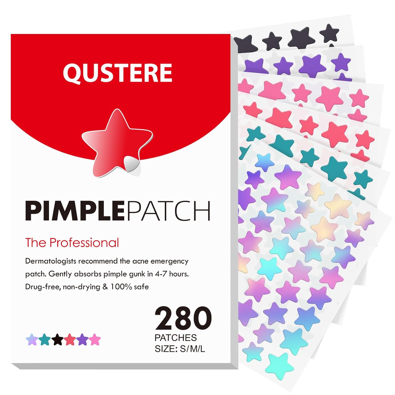 QUSTERE Pimple Patches for Face. Hydrocolloid Acne Patches. Cute Star Zit Covers. Colorful Spot Stickers with Tea Tree. Salicylic Acid & Cica Oil| 3 Sizes (10mm. 12mm & 14mm)