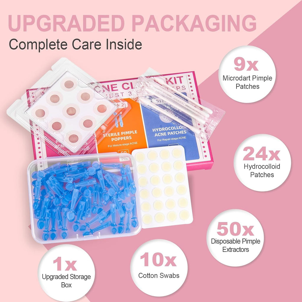 Pimple Patches Set with Microdart Style & Hydrocolloid Patches – 3-Step Blemish Care Kit for Clearer-Looking Skin. Zit Patches for Face. Includes Hygiene Tools