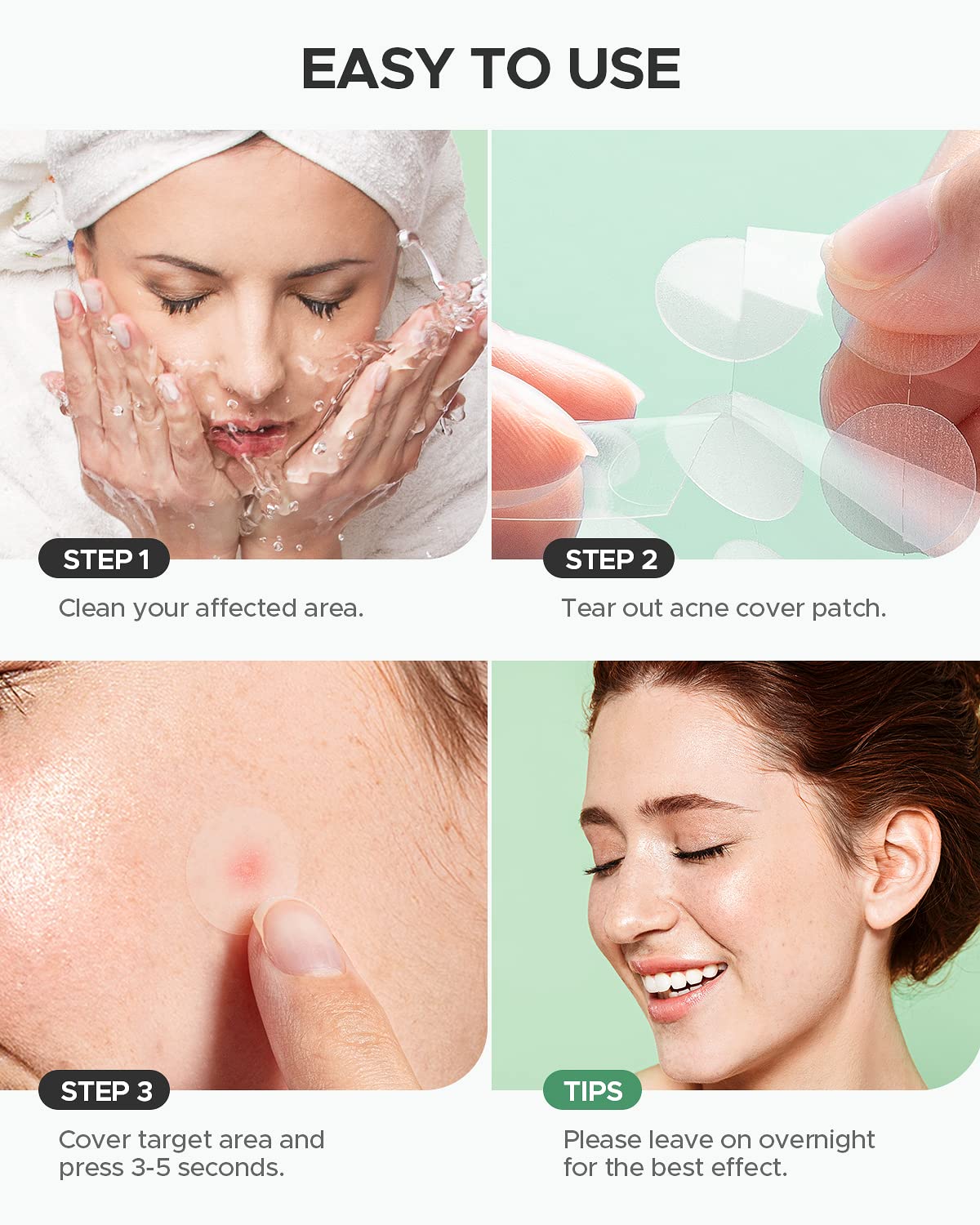 Pimple Patch (360 Counts 4 Sizes). Hydrocolliod Acne Patch for Face. Invisible Zit Patch with Tea Tree Oil & Calendula Oil. Blemish Patch
