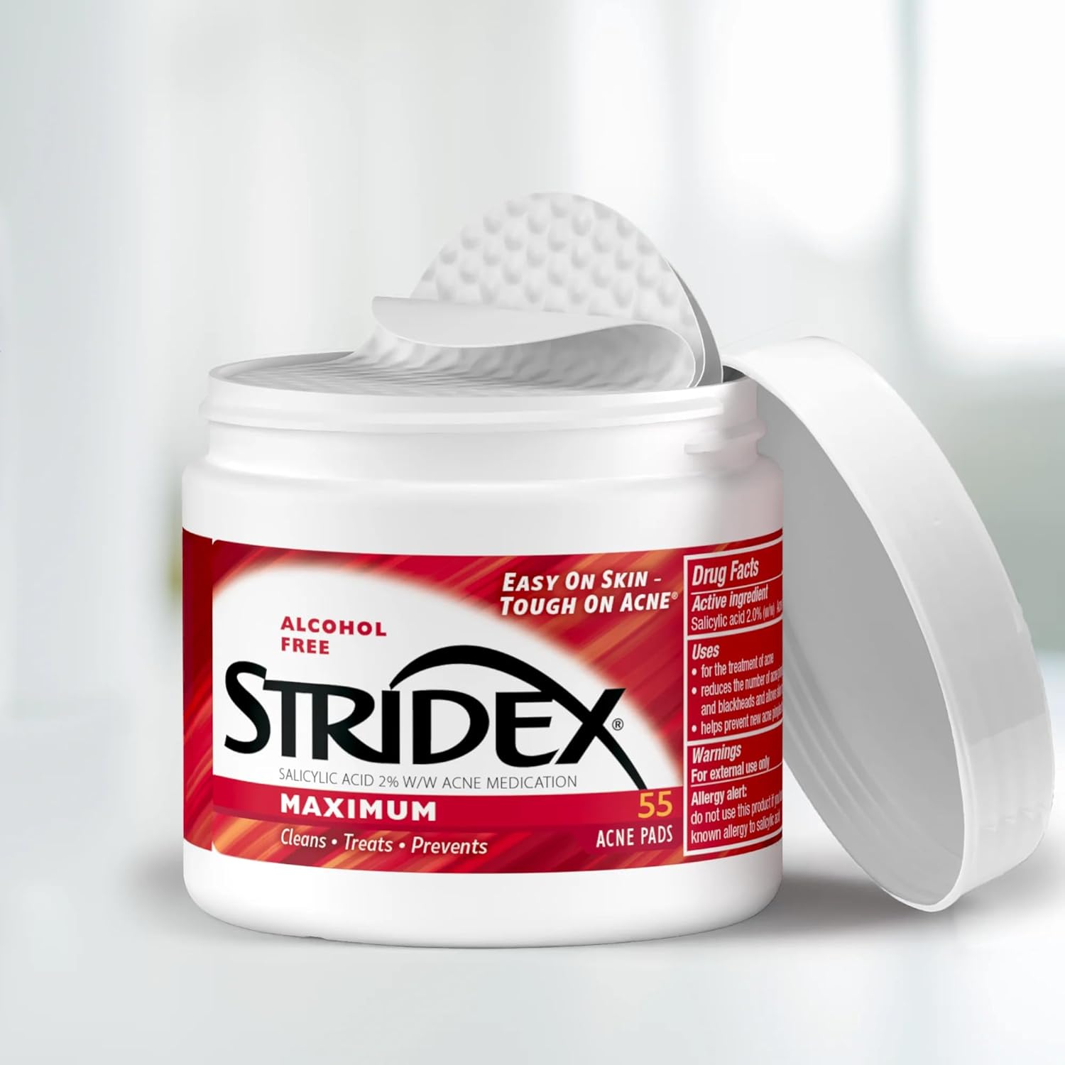 Stridex Medicated Acne Pads. Maximum. 55 Count – Facial Cleansing Wipes. Alcohol Free. Acne Treatment for Face. For Moderate Acne. Smooth Application : Beauty & Personal Care