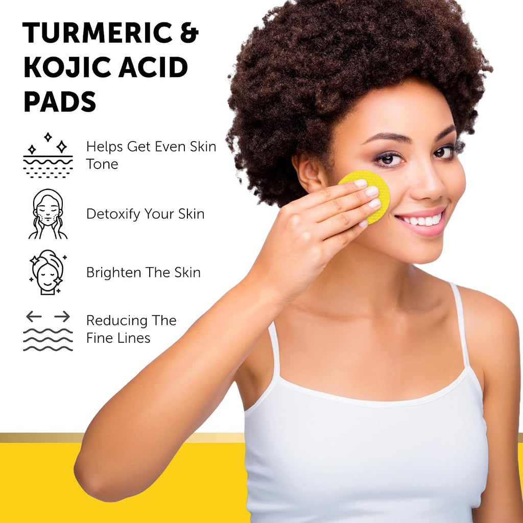 Turmeric Kojic Acid Cleansing Pads - Exfoliating Dark Spot Remover for Face with Vitamin C. Alpha Arbutin. Niacinamide and Retinol - Kojic Acid And Turmeric Cleansing Pads - 60 Units : Beauty & Personal Care