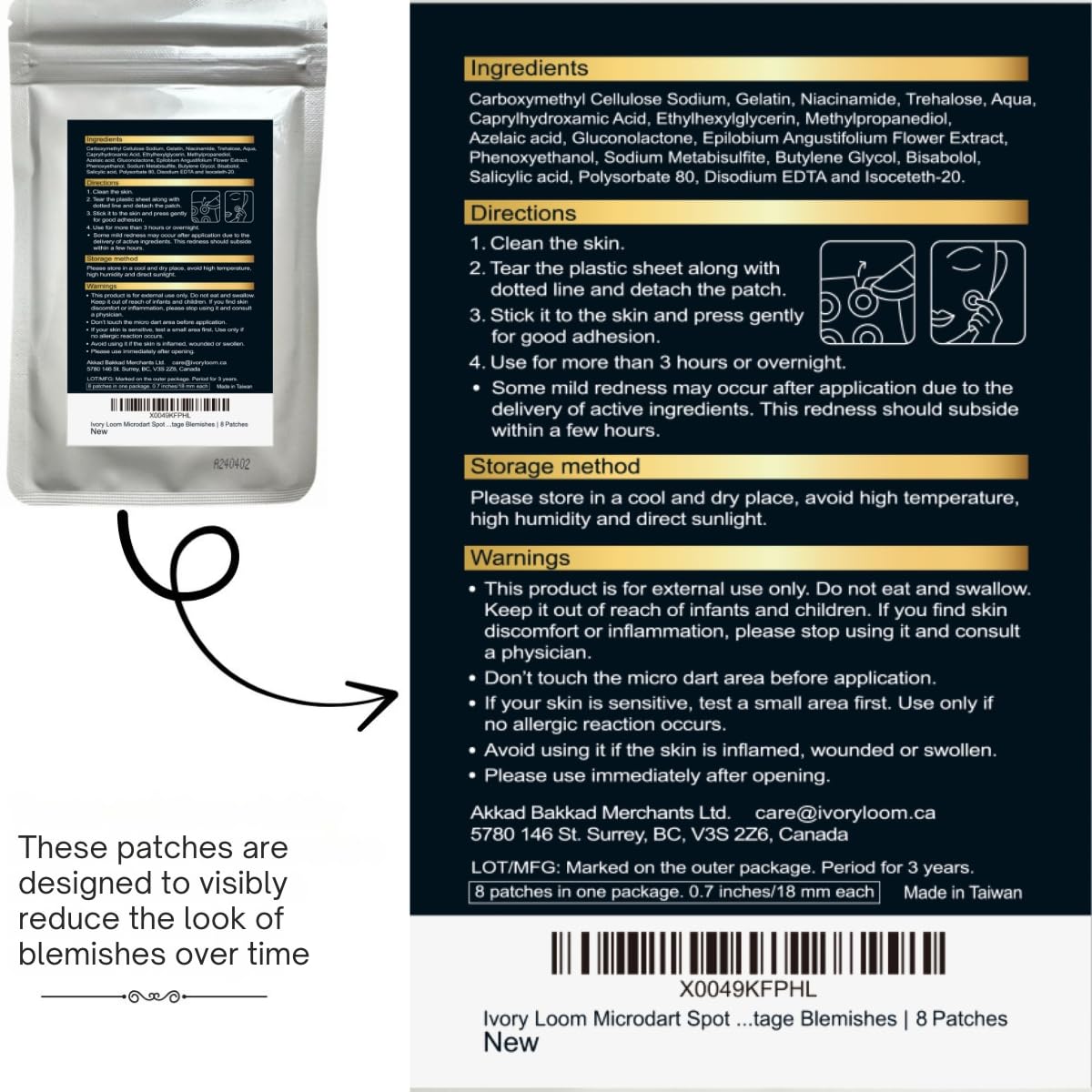 ivoryloom Microdart Spot Patch | Targeted Blemish Care with Salicylic Acid. Azelaic Acid. Niacinamide and Willowherb | For Early-Stage Blemishes | 8 Patches