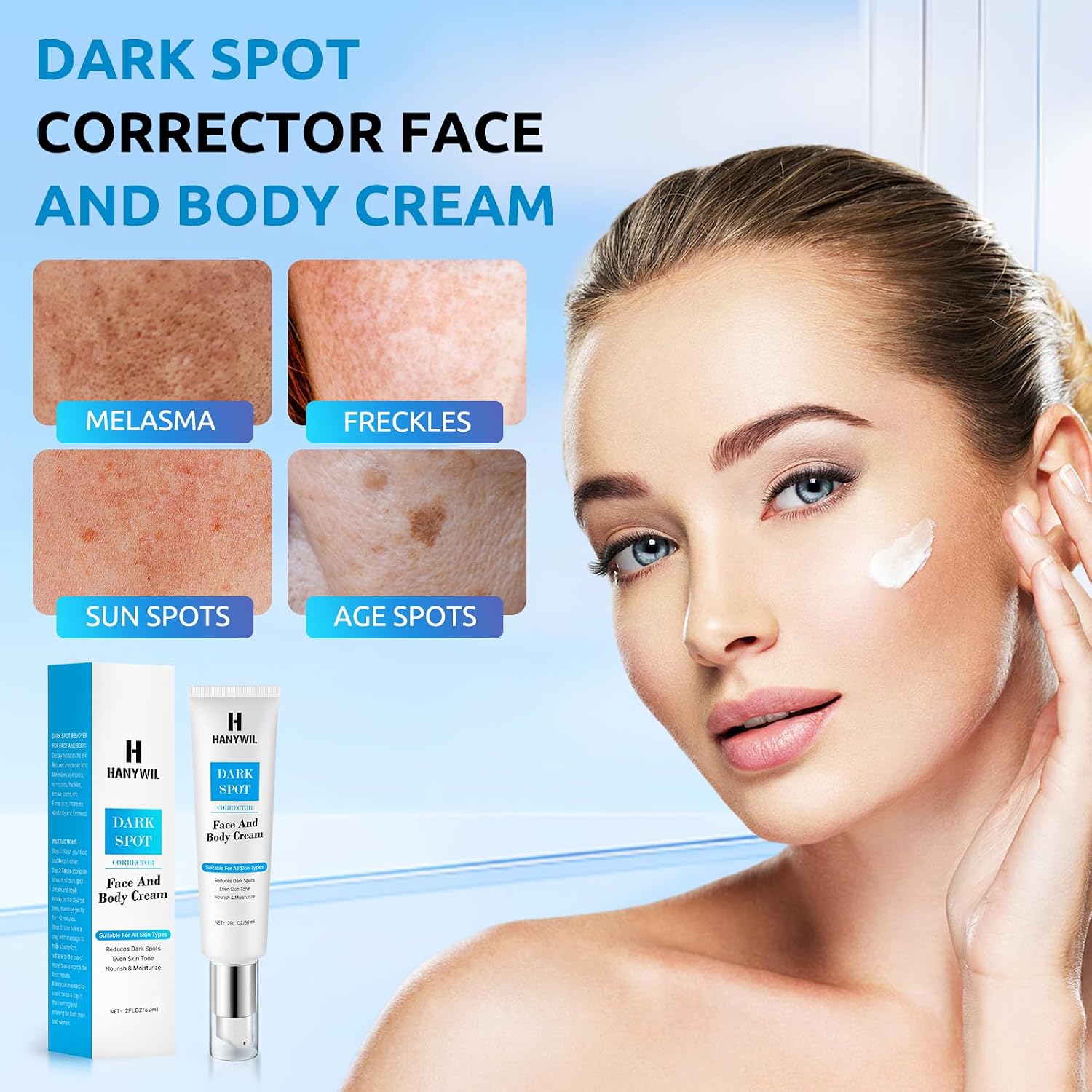 HANYWIL Dark Spot Remover for Face & Body Serum.Dark Spot Corrector Serum for Hyperpigmentation.Treatment for Sun Spots. Age Spots. Melasma. Dermatologist-Tested Skin Tone Evenser (2.0 Fl Oz) : Beauty & Personal Care