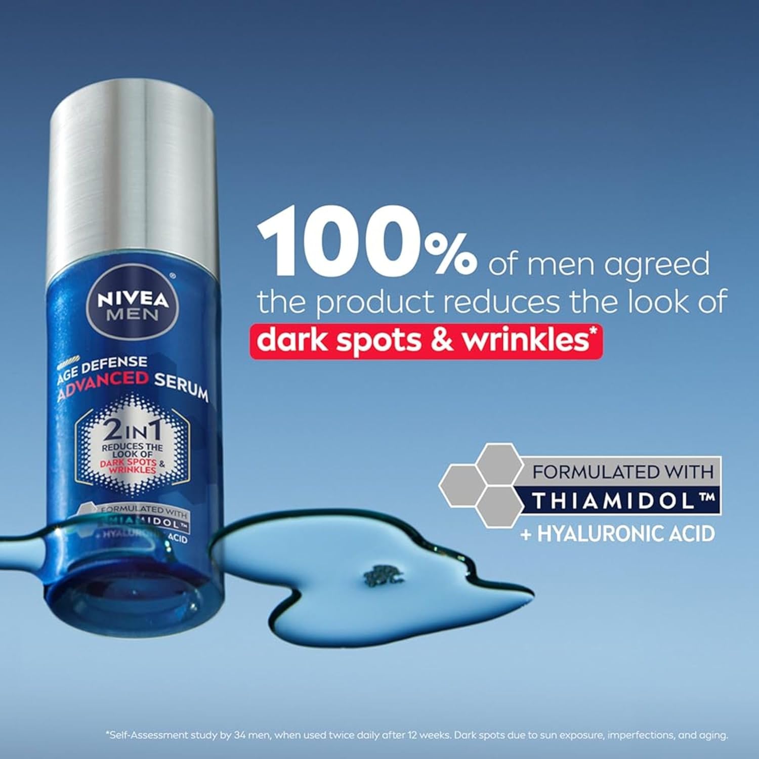 NIVEA MEN Age Defense Advanced Face Serum for Dark Spots with Thiamidol (TM) + Hyaluronic Acid. Fast-Absorbing Face Serum for Men Helps Reduce Look of Dark Spots. Fine Lines & Wrinkles. 1 Fl Oz Bottle : Beauty & Personal Care