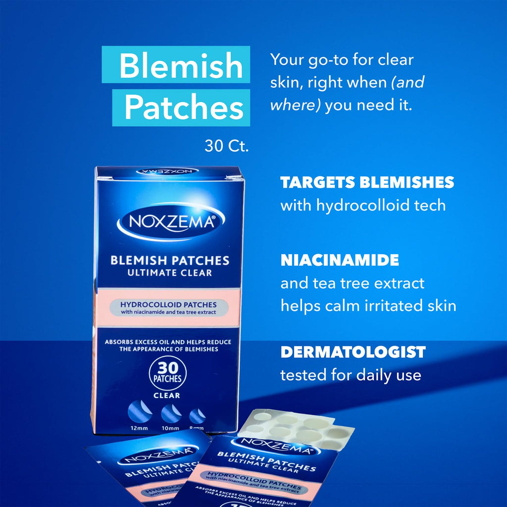 Noxzema Acne Skin Care Bundle – Ultimate Clear Blemish Patches with Niacinamide and Tea Tree + Original Deep Cleansing Cream. Facial Cleanser