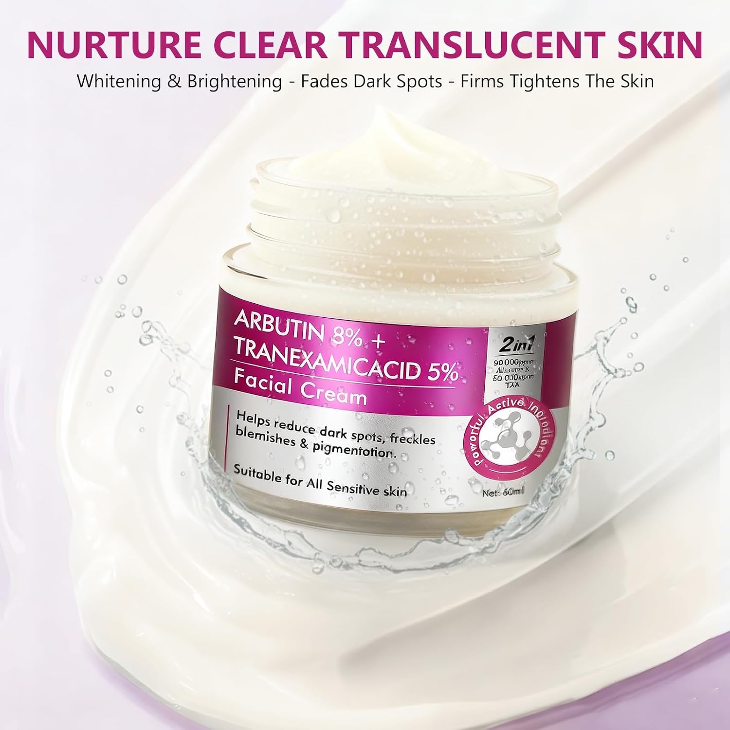 AiRunTech Arbutin 8% & Tranexamic Acid 5% Cream. Help Fade Dark Spots. Freckles. Blemishes. and Pigmentation. Firm and Moisturize the skin 60ML