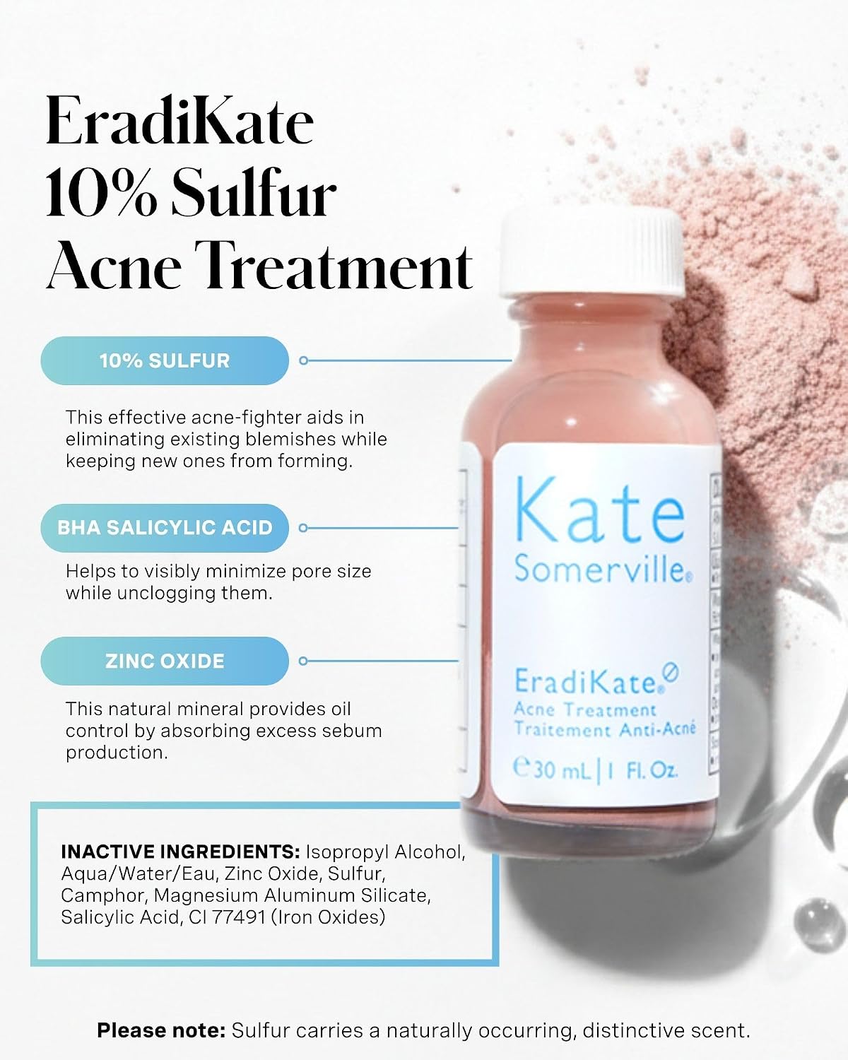 Kate Somerville EradiKate 10% Sulfur & BHA Acne Treatment – FSA/HSA Acne Treatment for Face. Clinically Formulated Pimple Cream Spot Treatment. Medicated Pimple Drying Lotion for Blackheads – 1 Fl Oz : Beauty & Personal Care