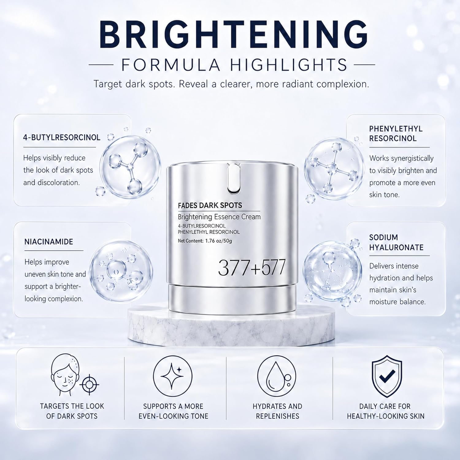 Dark Spot Remover for Face and Body. 1.76 Fl Oz. Dark Spot Corrector Cream with 377 577 Brightening Formula. for Uneven Skin Tone. Sun Spots. Age Spots and Discoloration. Skincare Gift for Women : Beauty & Personal Care