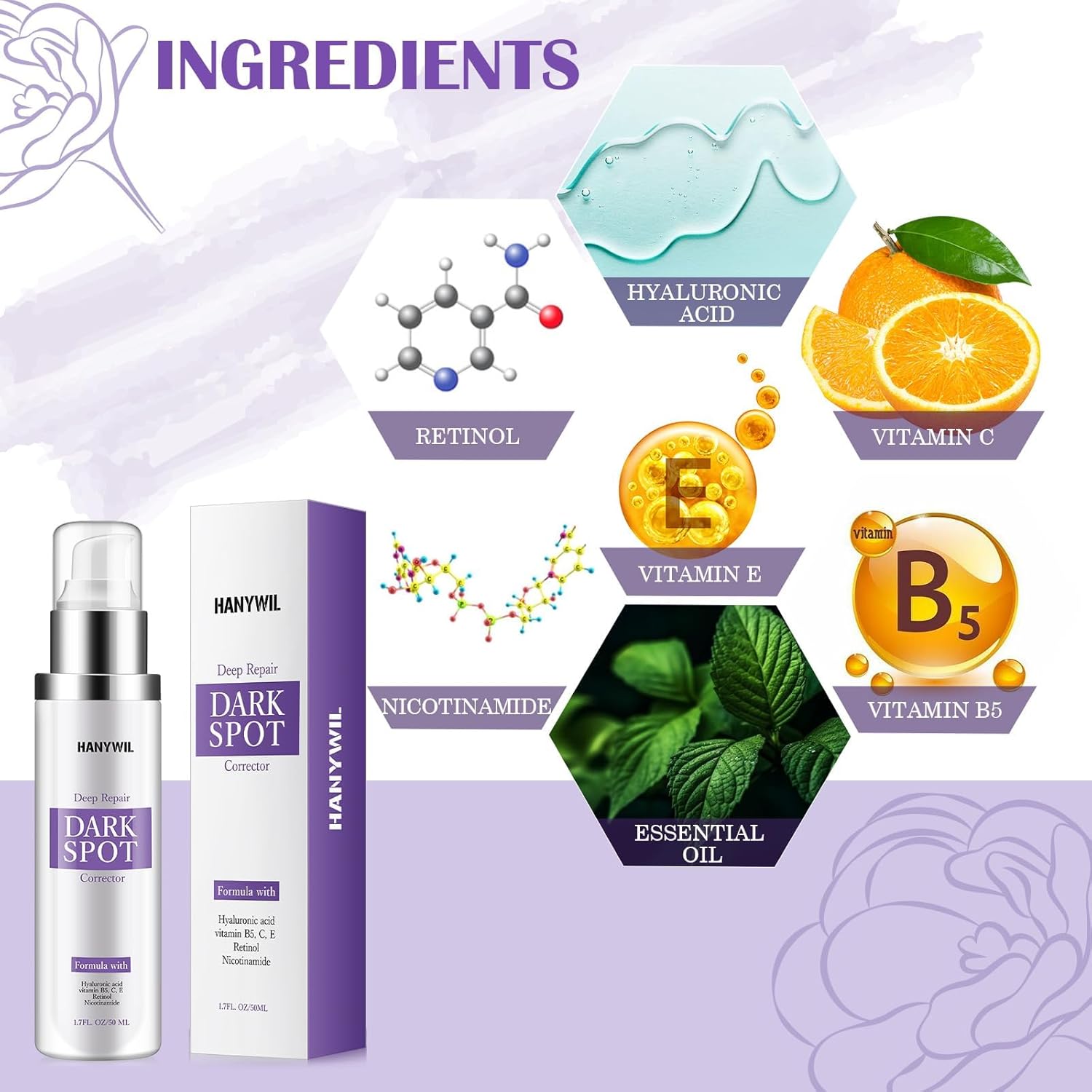 HANYWIL Dark Spot Remover for Face & Body Serum - 2% Retinol + 5% Niacinamide + Vitamin C for Face & Body. Melasma & Hyperpigmentation Treatment.Dermatologist Tested