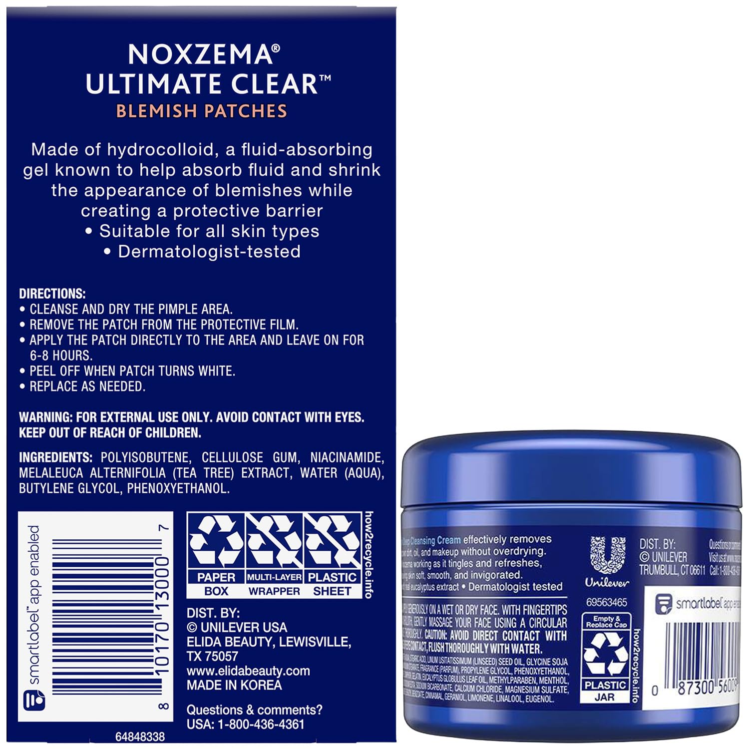 Noxzema Acne Skin Care Bundle – Ultimate Clear Blemish Patches with Niacinamide and Tea Tree + Original Deep Cleansing Cream. Facial Cleanser