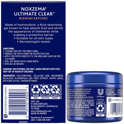 Acne Skin Care Bundle – Ultimate Clear Blemish Patches with Niacinamide and Tea Tree + Original Deep Cleansing Cream. Facial Cleanser