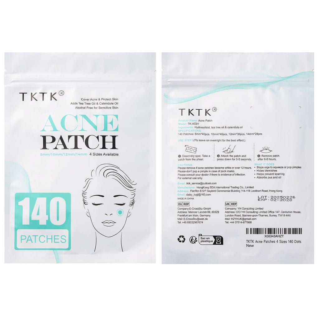 TKTK Pimple Patch Acne Patch. 4 Sizes 140 Patches Acne Absorbing Cover Patch. Hydrocolloid Invisible Acne Patches for Face Zit Patch Acne Dots Tea Tree. Calendula Oil